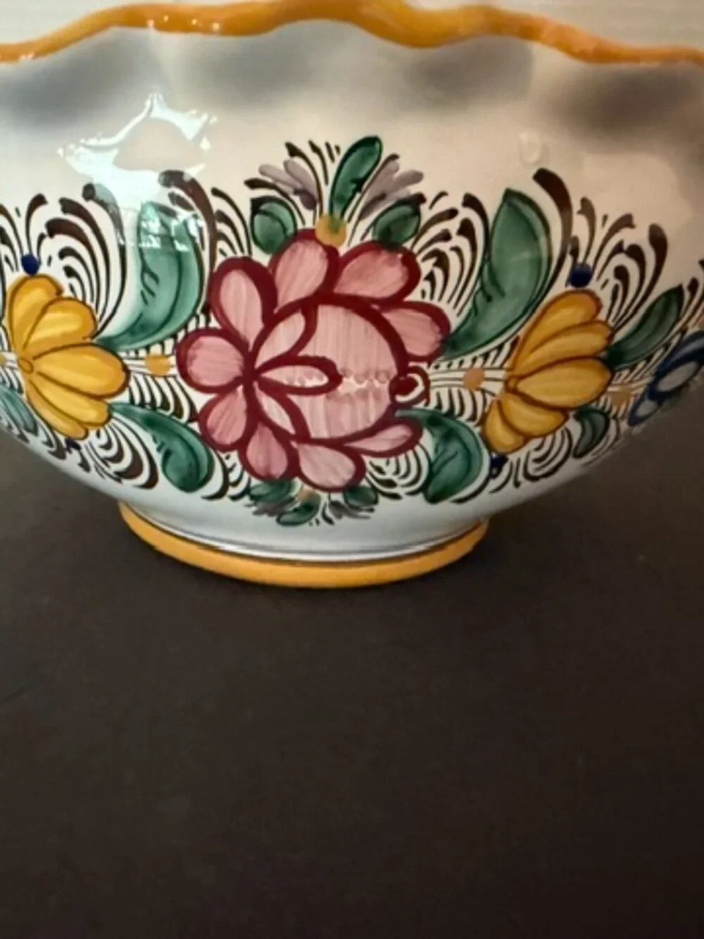 Slovenska L'udova Majoilca Flower Basket Pottery Hand Made & Painted